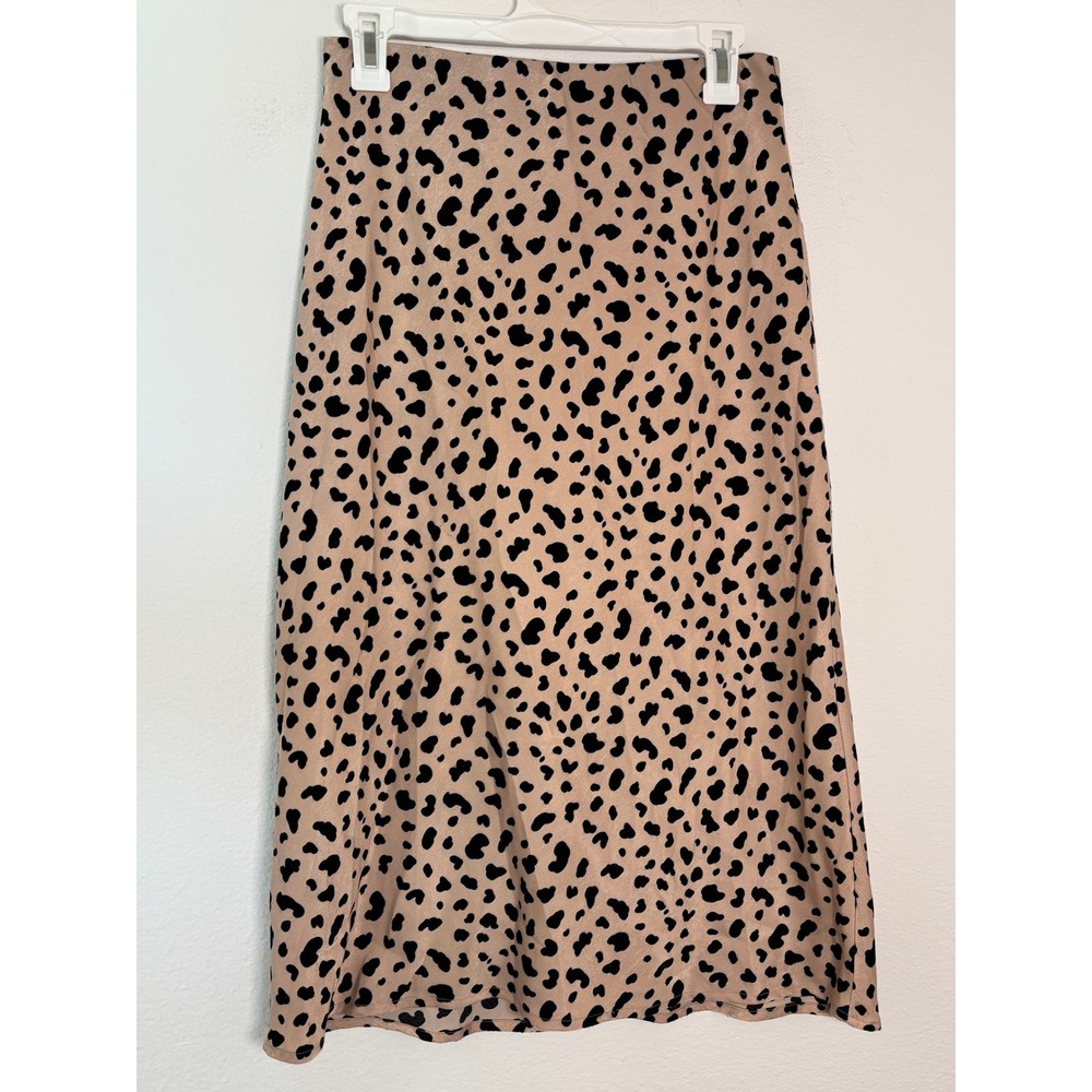 Skies Are Blue Dalmatian Print Midi Skirt Tan Black Animal Slip Skirt Medium